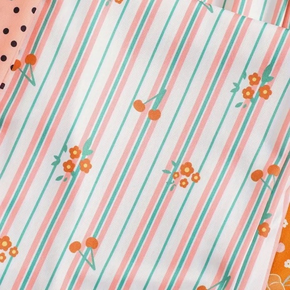 Floral and Cherry Striped Pajama Pants Large 95% Polyester and 5% Spandex NWOT - Picture 1 of 4